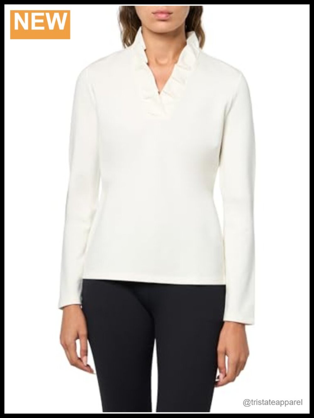 Brooks Brothers Ruffle V-Neck Long Sleeve Ponte Knit Top